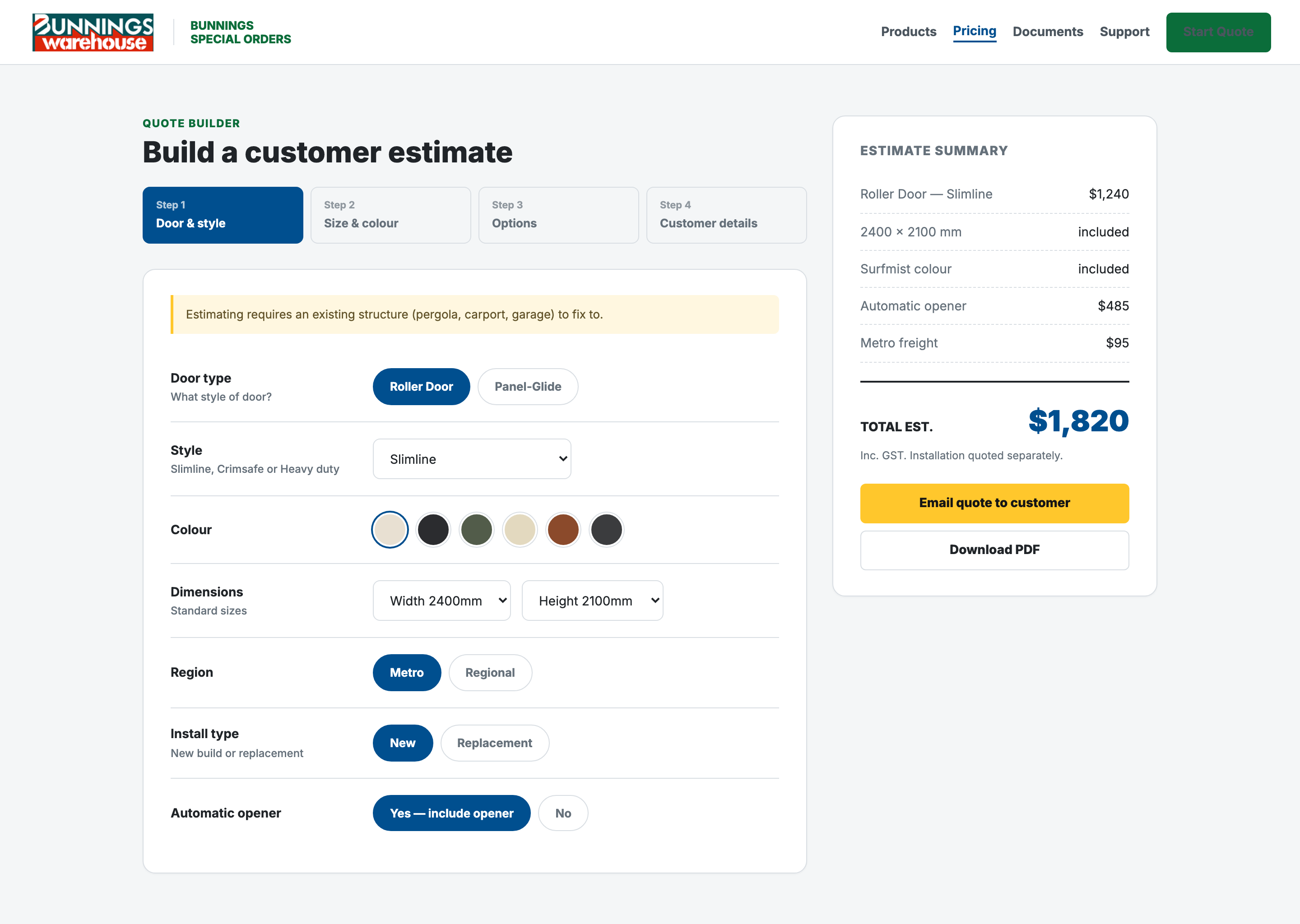 Refreshed quote builder mockup